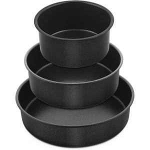 image:imageEfar Nonstick Cake Pan Set of 3 579 Inch Stainless Steel Baking Pans Tins Round Bakeware for Layer Cakes Stainless Steel Core amp NonToxic Coating Straight Side amp 2 Inch Deep468 Inches