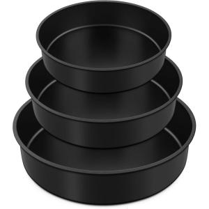 image:imageEfar Nonstick Cake Pan Set of 3 579 Inch Stainless Steel Baking Pans Tins Round Bakeware for Layer Cakes Stainless Steel Core amp NonToxic Coating Straight Side amp 2 Inch Deep6895 Inches