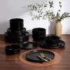 image:imageEfar 12Piece Stoneware Dinnerware Sets Plates and Bowls Sets for 4 Ceramic Dishware Dishes Set with Terracotta Base Chip amp Scratch Resistant Microwave amp Dishwasher Safe Speckled WhiteMatte Black