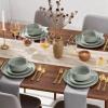image:imageEfar 12Piece Stoneware Dinnerware Sets Plates and Bowls Sets for 4 Ceramic Dishware Dishes Set with Terracotta Base Chip amp Scratch Resistant Microwave amp Dishwasher Safe Speckled WhiteSage Green