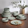 image:imageEfar 12Piece Stoneware Dinnerware Sets Plates and Bowls Sets for 4 Ceramic Dishware Dishes Set with Terracotta Base Chip amp Scratch Resistant Microwave amp Dishwasher Safe Speckled WhiteSage Green