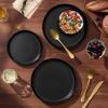 image:imageEfar 12Piece Stoneware Dinnerware Sets Plates and Bowls Sets for 4 Ceramic Dishware Dishes Set with Terracotta Base Chip amp Scratch Resistant Microwave amp Dishwasher Safe Speckled WhiteMatte Black