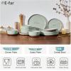 image:imageEfar 12Piece Stoneware Dinnerware Sets Plates and Bowls Sets for 4 Ceramic Dishware Dishes Set with Terracotta Base Chip amp Scratch Resistant Microwave amp Dishwasher Safe Speckled WhiteSage Green