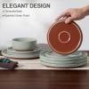 image:imageEfar 12Piece Stoneware Dinnerware Sets Plates and Bowls Sets for 4 Ceramic Dishware Dishes Set with Terracotta Base Chip amp Scratch Resistant Microwave amp Dishwasher Safe Speckled WhiteSage Green