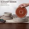 image:imageEfar 12Piece Stoneware Dinnerware Sets Plates and Bowls Sets for 4 Ceramic Dishware Dishes Set with Terracotta Base Chip amp Scratch Resistant Microwave amp Dishwasher Safe Speckled WhiteWarm Taupe