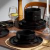 image:imageEfar 12Piece Stoneware Dinnerware Sets Plates and Bowls Sets for 4 Ceramic Dishware Dishes Set with Terracotta Base Chip amp Scratch Resistant Microwave amp Dishwasher Safe Speckled WhiteMatte Black