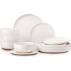 image:imageEfar 12Piece Stoneware Dinnerware Sets Plates and Bowls Sets for 4 Ceramic Dishware Dishes Set with Terracotta Base Chip amp Scratch Resistant Microwave amp Dishwasher Safe Speckled WhiteWhisper White