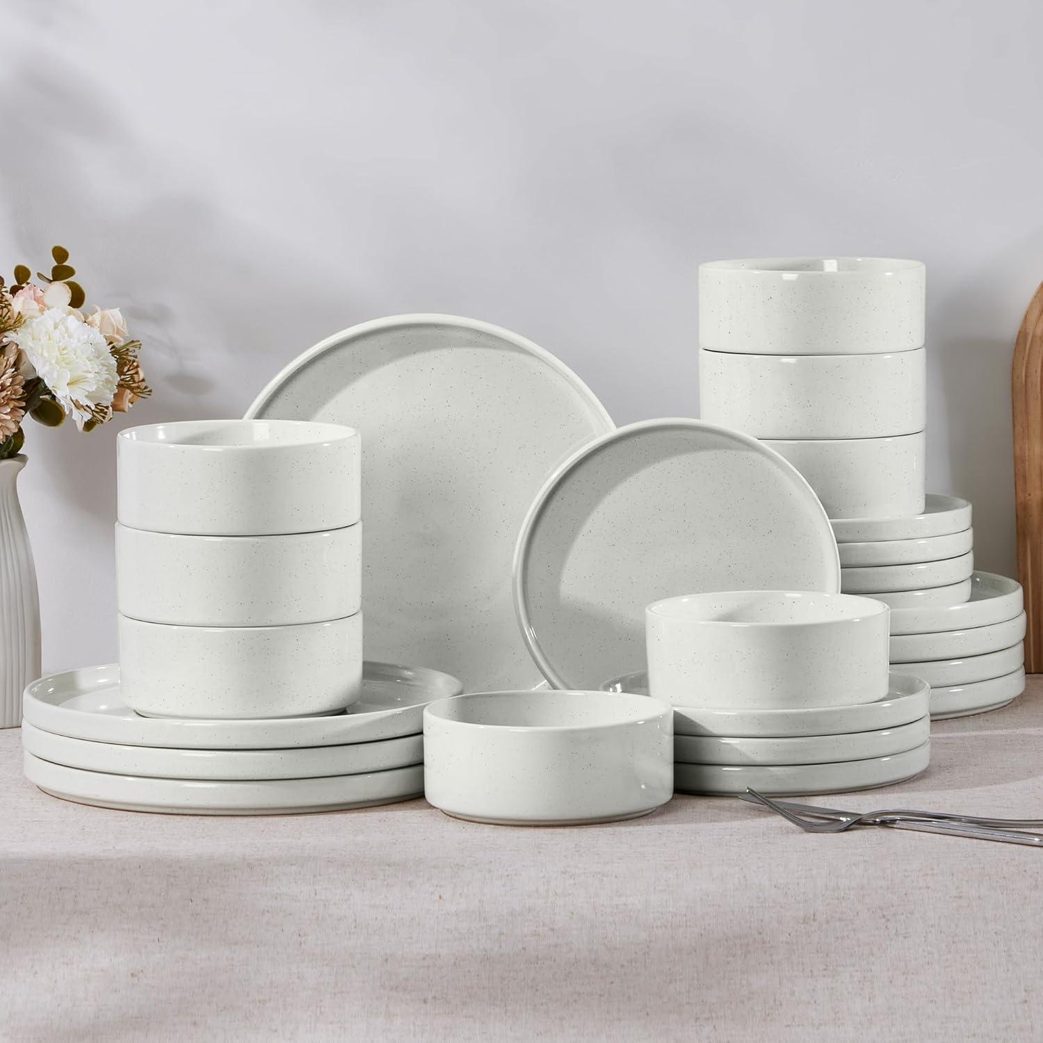 image:imageEfar 16Piece Black Plates and Bowls Sets  Stoneware Dinnerware Sets with Pasta Bowls for 4  Matte Black Kitchen Modern Dish Set Microwave amp Dishwasher SafeStone White