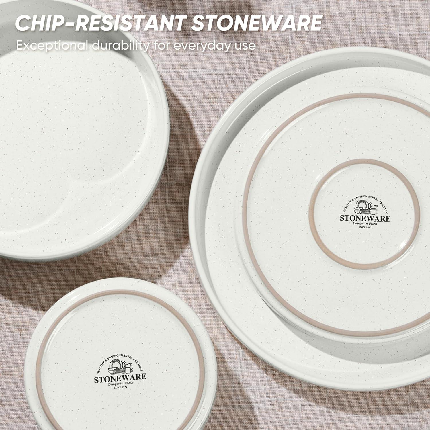 image:imageEfar 16Piece Black Plates and Bowls Sets  Stoneware Dinnerware Sets with Pasta Bowls for 4  Matte Black Kitchen Modern Dish Set Microwave amp Dishwasher SafeStone White