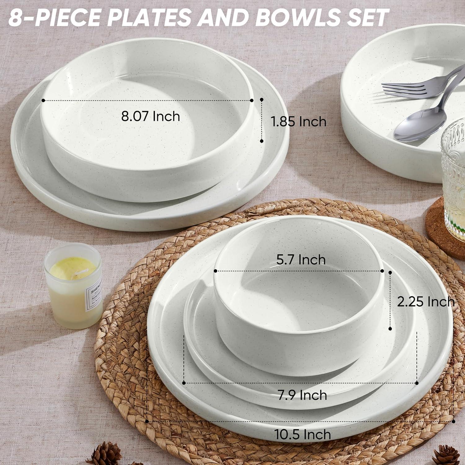 image:imageEfar 16Piece Black Plates and Bowls Sets  Stoneware Dinnerware Sets with Pasta Bowls for 4  Matte Black Kitchen Modern Dish Set Microwave amp Dishwasher SafeStone White