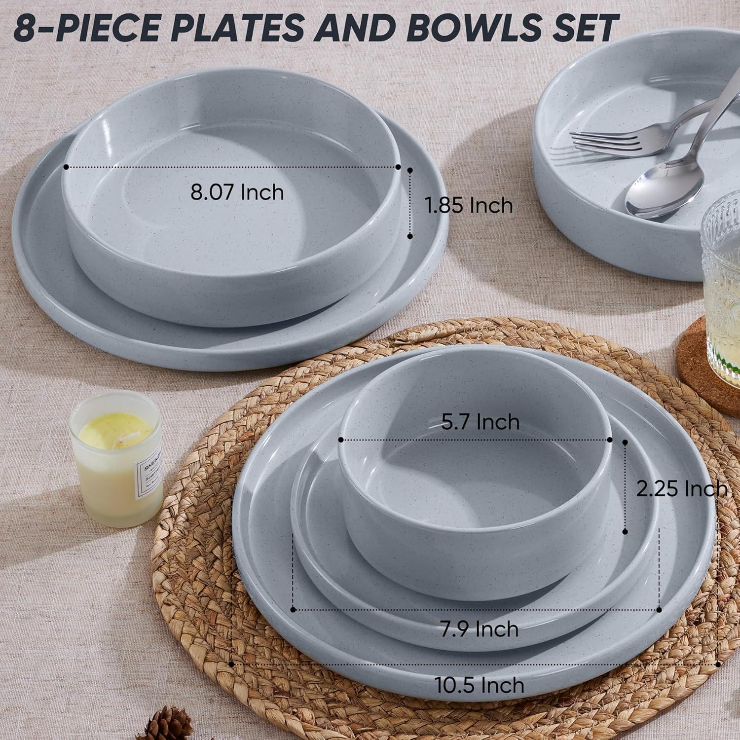 image:imageEfar 16Piece Black Plates and Bowls Sets  Stoneware Dinnerware Sets with Pasta Bowls for 4  Matte Black Kitchen Modern Dish Set Microwave amp Dishwasher SafeHaze Gray