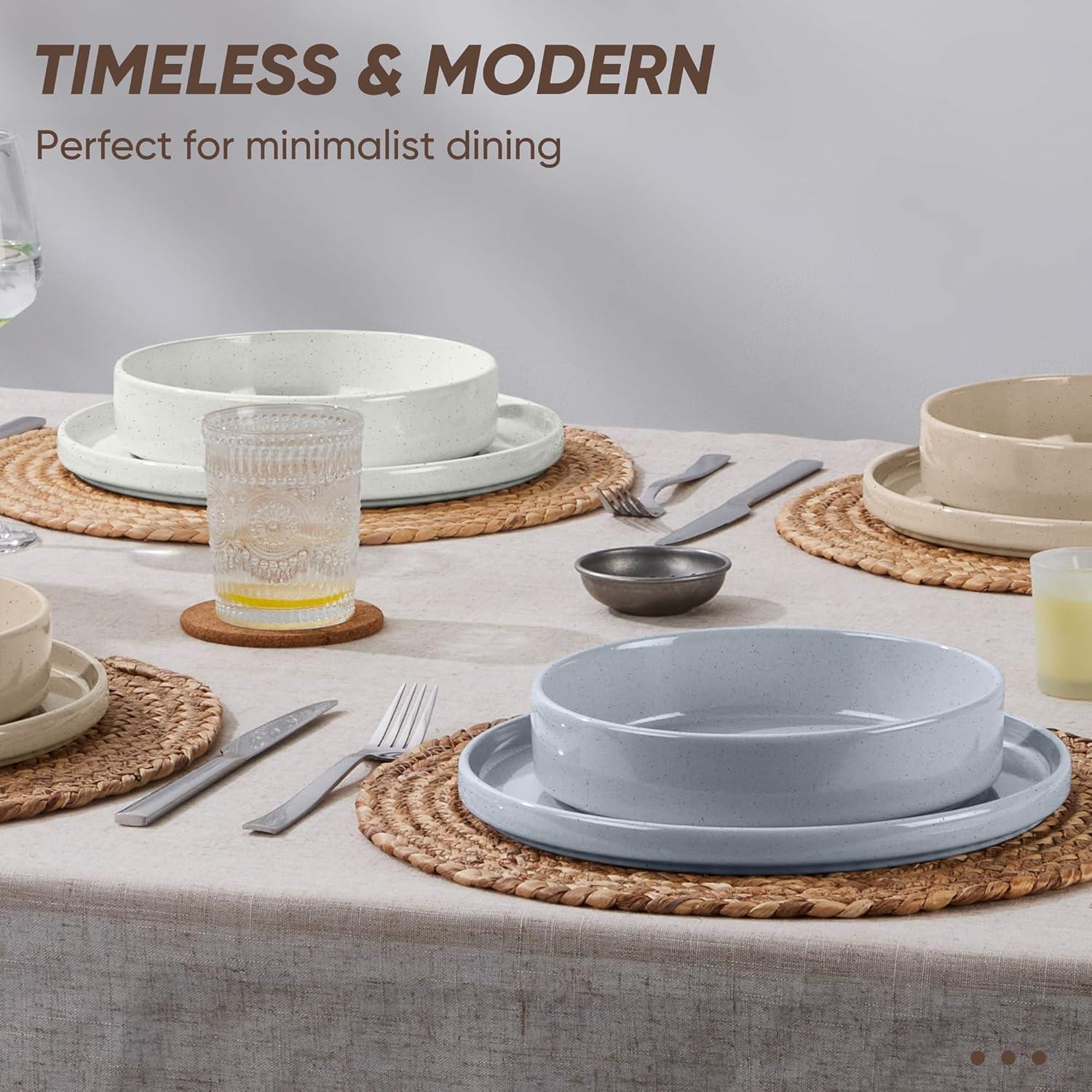 image:imageEfar 16Piece Black Plates and Bowls Sets  Stoneware Dinnerware Sets with Pasta Bowls for 4  Matte Black Kitchen Modern Dish Set Microwave amp Dishwasher SafeMulticolor