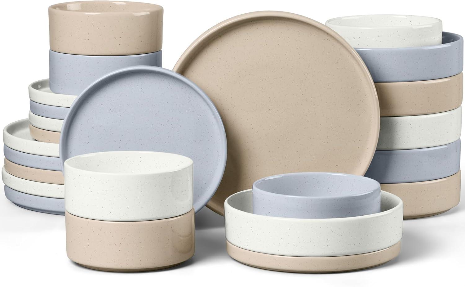 image:imageEfar 16Piece Black Plates and Bowls Sets  Stoneware Dinnerware Sets with Pasta Bowls for 4  Matte Black Kitchen Modern Dish Set Microwave amp Dishwasher SafeMulticolor