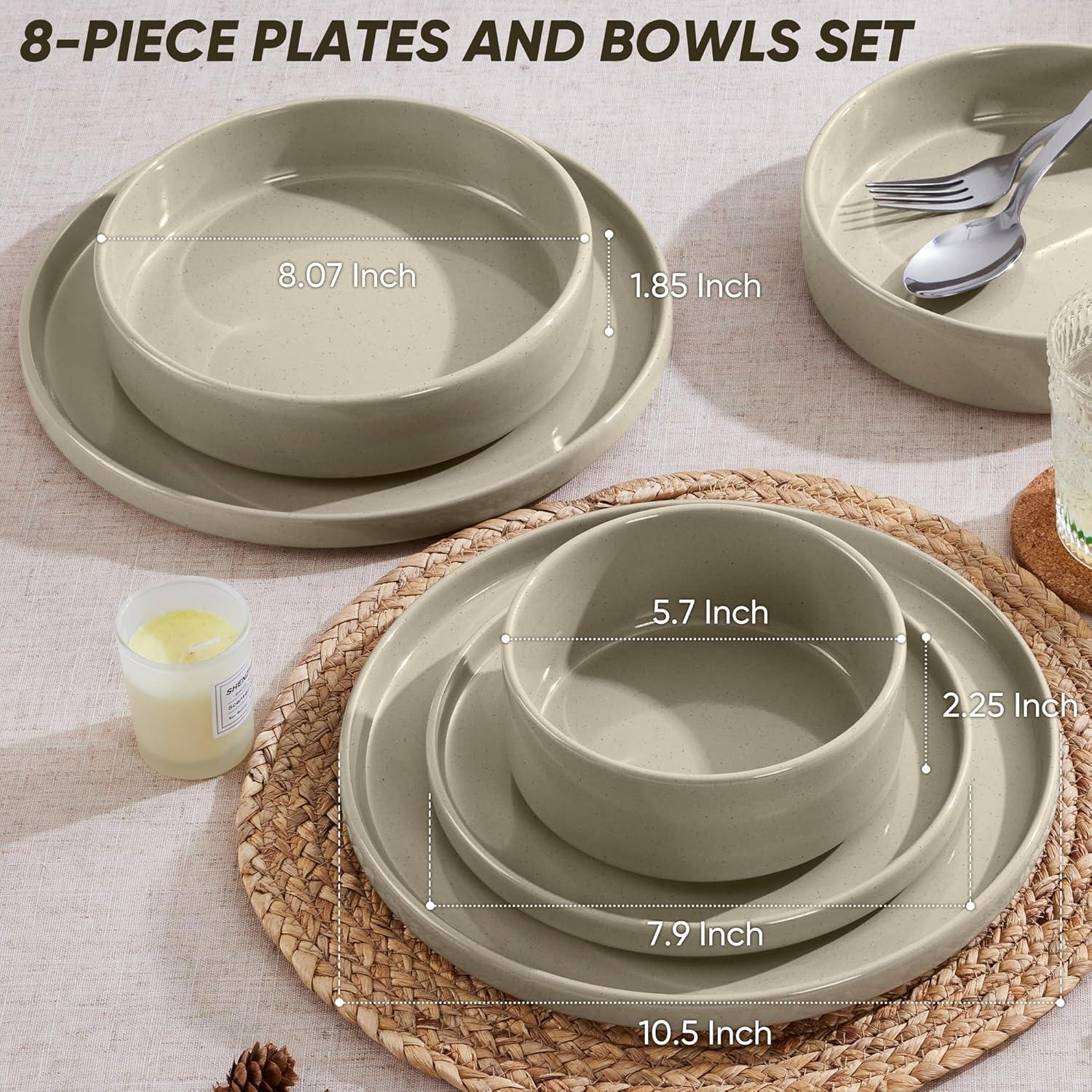 image:imageEfar 16Piece Black Plates and Bowls Sets  Stoneware Dinnerware Sets with Pasta Bowls for 4  Matte Black Kitchen Modern Dish Set Microwave amp Dishwasher SafeDeep Khaki