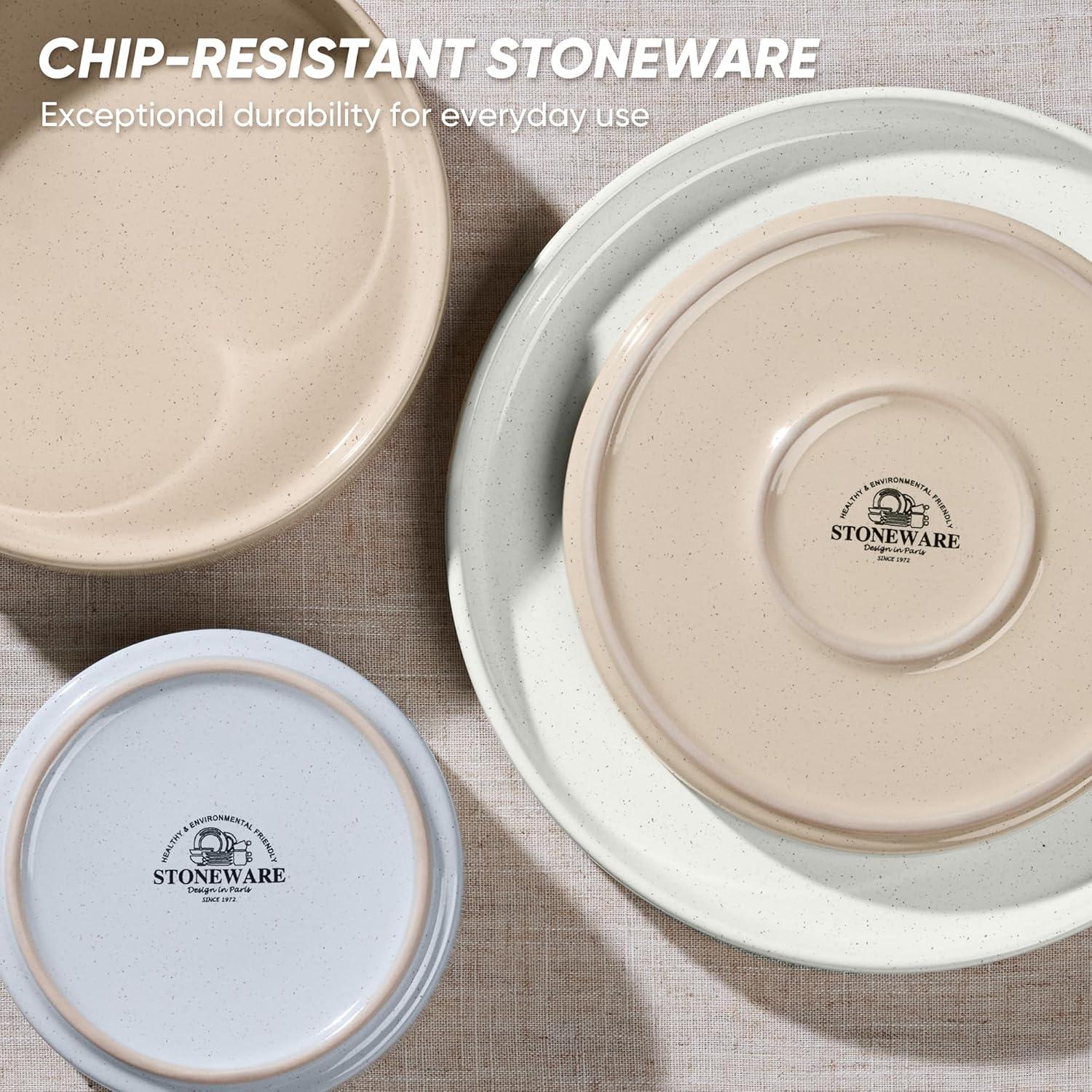 image:imageEfar 16Piece Black Plates and Bowls Sets  Stoneware Dinnerware Sets with Pasta Bowls for 4  Matte Black Kitchen Modern Dish Set Microwave amp Dishwasher SafeMulticolor