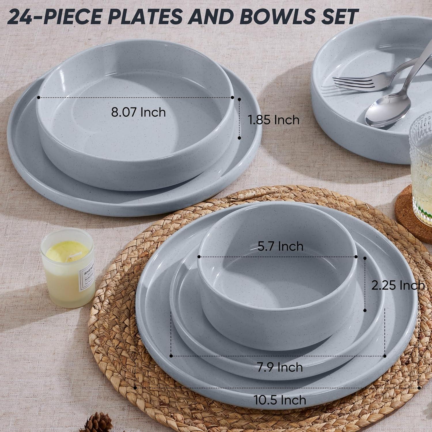 image:imageEfar 16Piece Black Plates and Bowls Sets  Stoneware Dinnerware Sets with Pasta Bowls for 4  Matte Black Kitchen Modern Dish Set Microwave amp Dishwasher SafeHaze Gray