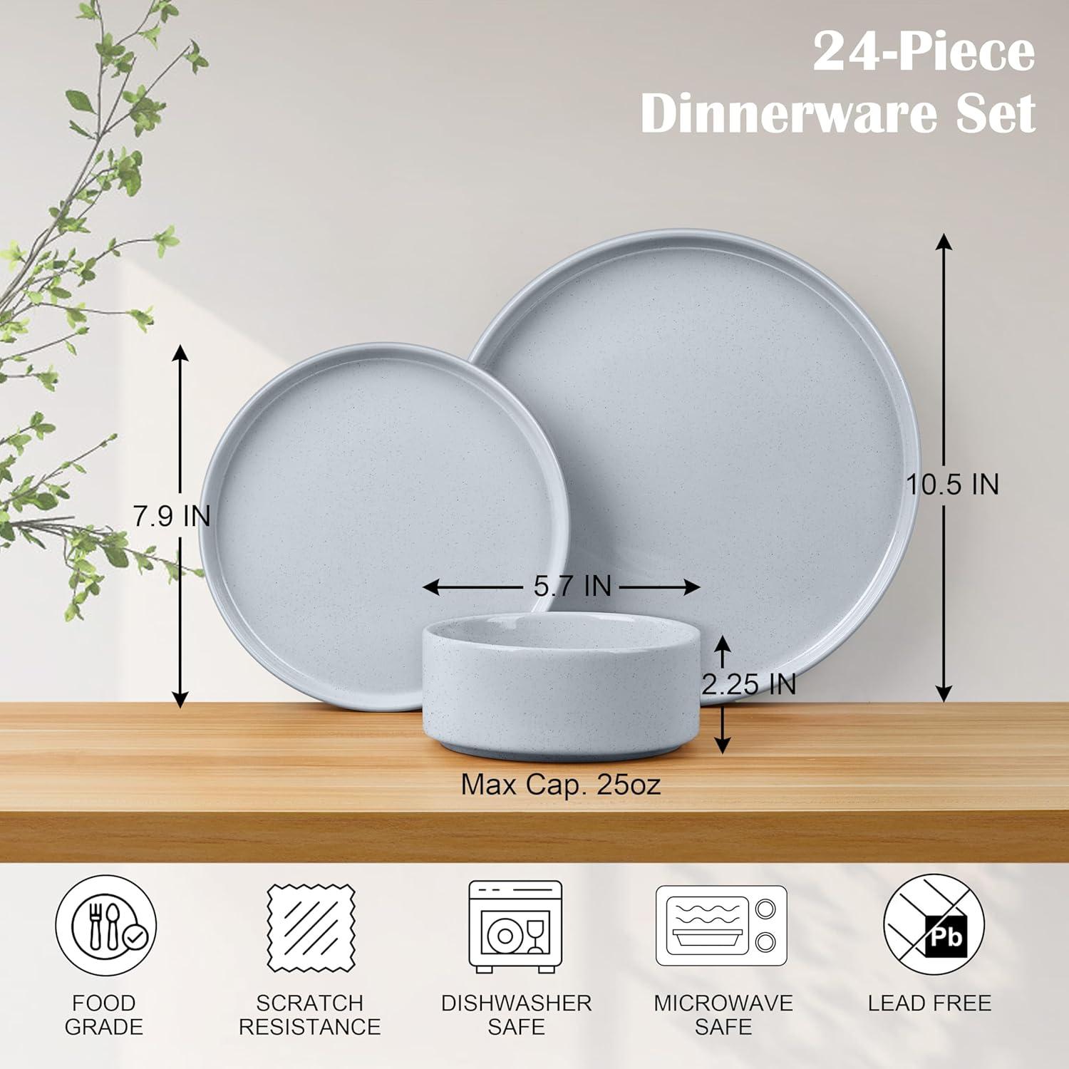image:imageEfar 16Piece Black Plates and Bowls Sets  Stoneware Dinnerware Sets with Pasta Bowls for 4  Matte Black Kitchen Modern Dish Set Microwave amp Dishwasher SafeHaze Gray