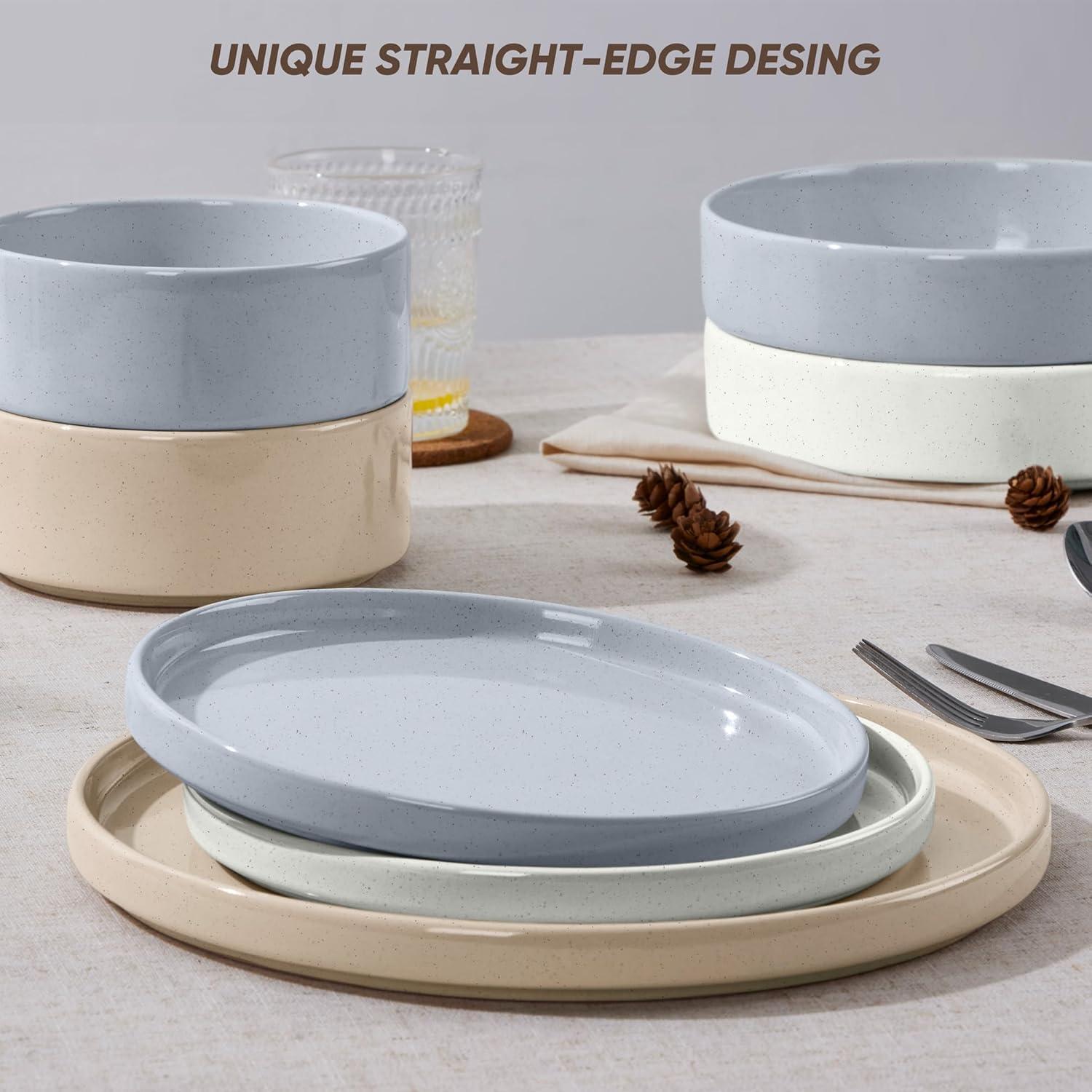 image:imageEfar 16Piece Black Plates and Bowls Sets  Stoneware Dinnerware Sets with Pasta Bowls for 4  Matte Black Kitchen Modern Dish Set Microwave amp Dishwasher SafeMulticolor