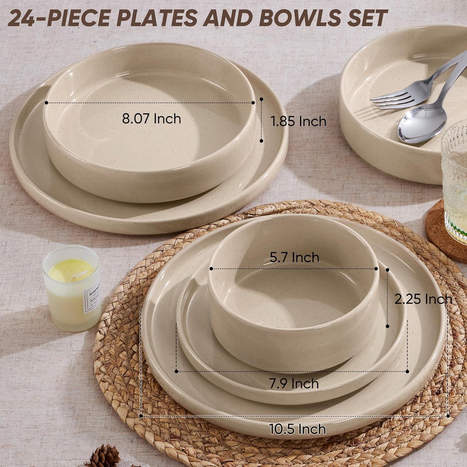 image:imageEfar 16Piece Black Plates and Bowls Sets  Stoneware Dinnerware Sets with Pasta Bowls for 4  Matte Black Kitchen Modern Dish Set Microwave amp Dishwasher SafeBright Khaki