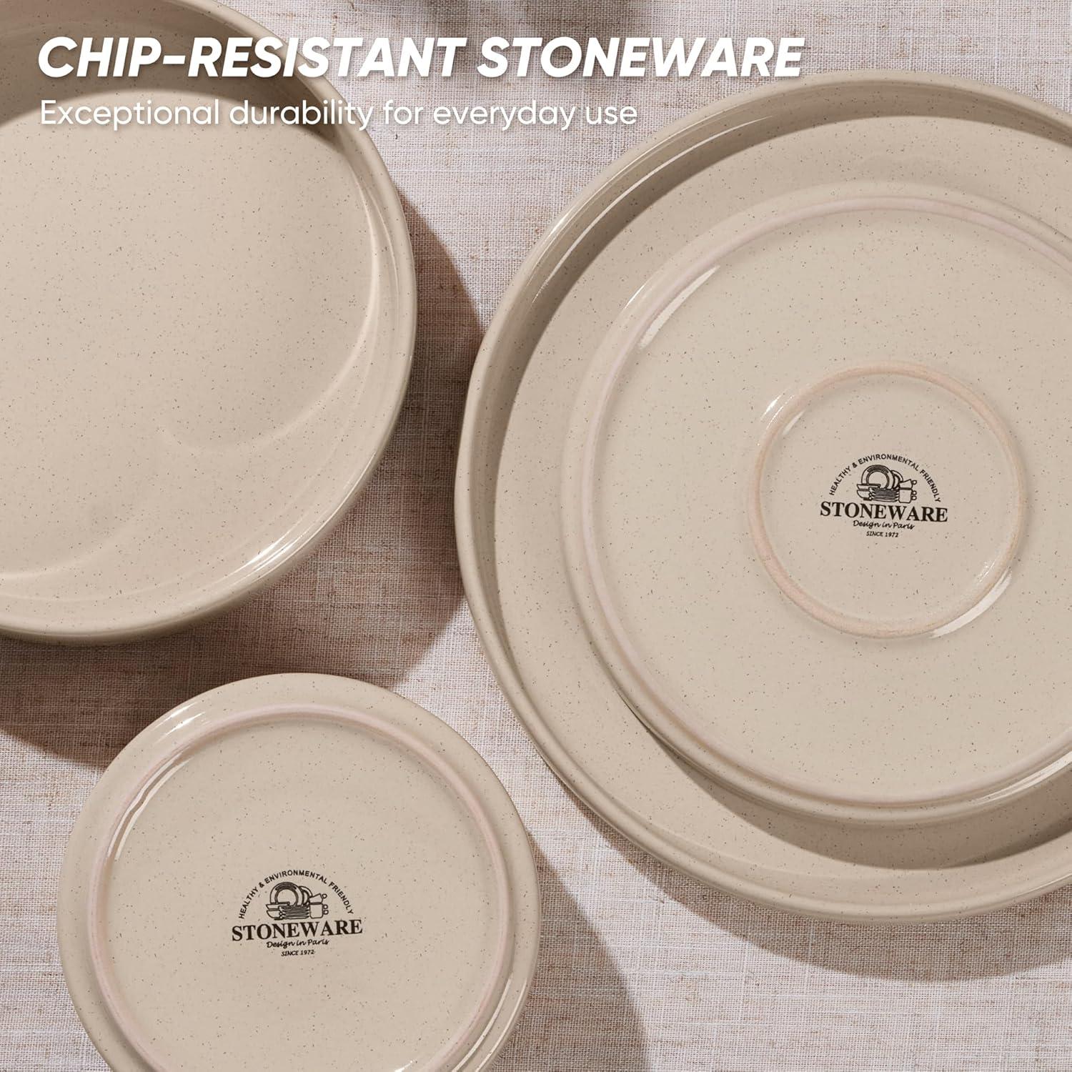 image:imageEfar 16Piece Black Plates and Bowls Sets  Stoneware Dinnerware Sets with Pasta Bowls for 4  Matte Black Kitchen Modern Dish Set Microwave amp Dishwasher SafeBright Khaki