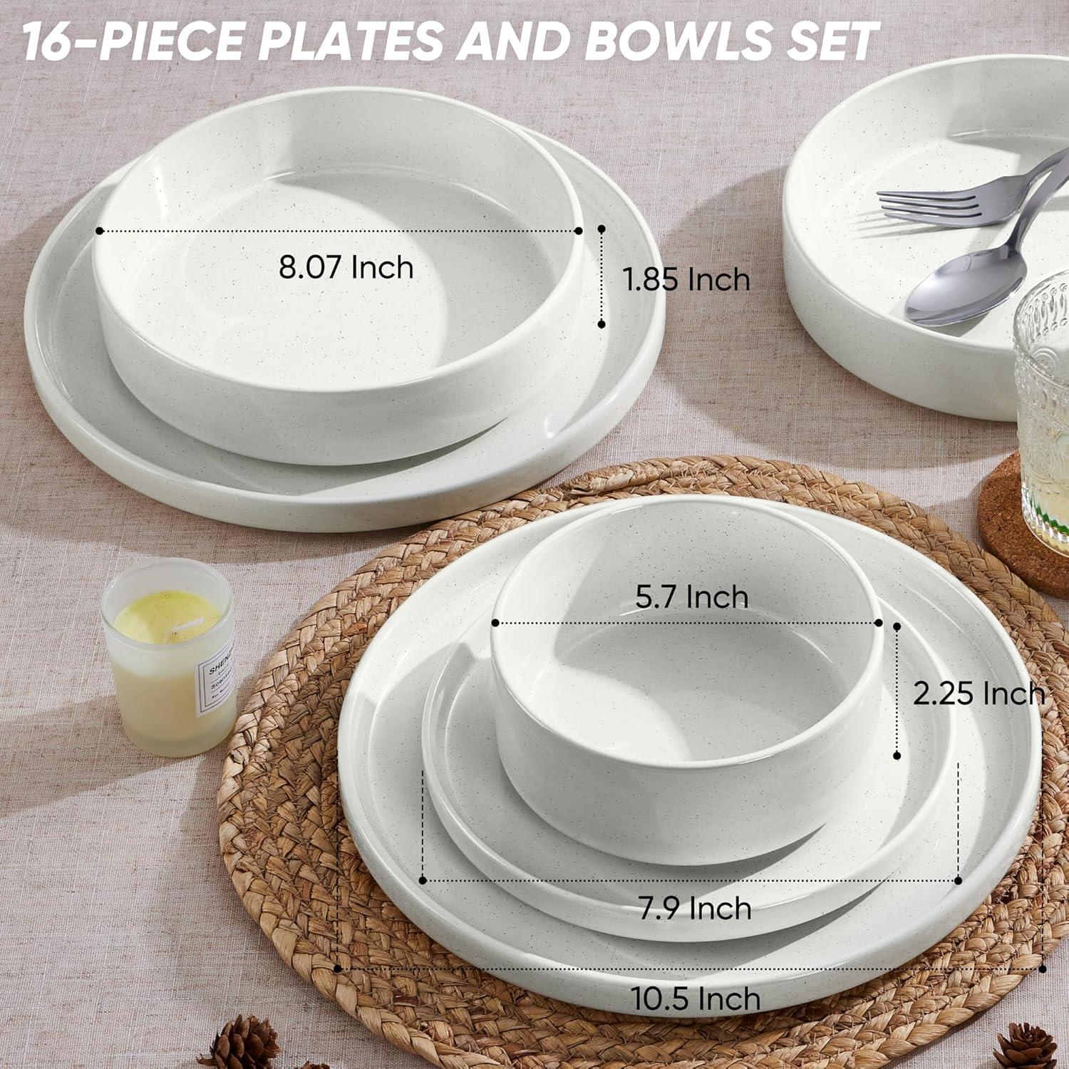 image:imageEfar 16Piece Black Plates and Bowls Sets  Stoneware Dinnerware Sets with Pasta Bowls for 4  Matte Black Kitchen Modern Dish Set Microwave amp Dishwasher SafeStone White
