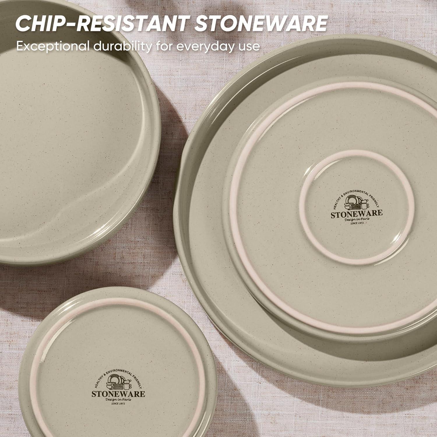 image:imageEfar 16Piece Black Plates and Bowls Sets  Stoneware Dinnerware Sets with Pasta Bowls for 4  Matte Black Kitchen Modern Dish Set Microwave amp Dishwasher SafeDeep Khaki