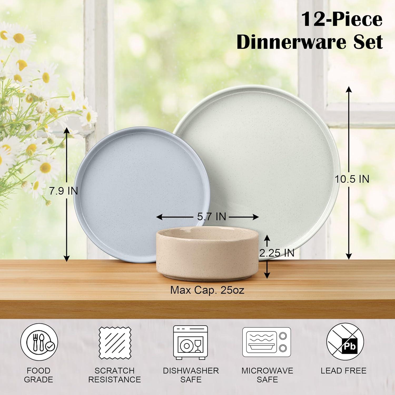 image:imageEfar 16Piece Black Plates and Bowls Sets  Stoneware Dinnerware Sets with Pasta Bowls for 4  Matte Black Kitchen Modern Dish Set Microwave amp Dishwasher SafeMulticolor