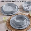 image:imageEfar 16Piece Black Plates and Bowls Sets  Stoneware Dinnerware Sets with Pasta Bowls for 4  Matte Black Kitchen Modern Dish Set Microwave amp Dishwasher SafeHaze Gray