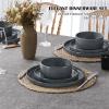 image:imageEfar 16Piece Black Plates and Bowls Sets  Stoneware Dinnerware Sets with Pasta Bowls for 4  Matte Black Kitchen Modern Dish Set Microwave amp Dishwasher SafeDeep Gray