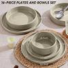 image:imageEfar 16Piece Black Plates and Bowls Sets  Stoneware Dinnerware Sets with Pasta Bowls for 4  Matte Black Kitchen Modern Dish Set Microwave amp Dishwasher SafeDeep Khaki