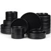 image:imageEfar 16Piece Black Plates and Bowls Sets  Stoneware Dinnerware Sets with Pasta Bowls for 4  Matte Black Kitchen Modern Dish Set Microwave amp Dishwasher SafeMatte Black