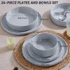 image:imageEfar 16Piece Black Plates and Bowls Sets  Stoneware Dinnerware Sets with Pasta Bowls for 4  Matte Black Kitchen Modern Dish Set Microwave amp Dishwasher SafeHaze Gray