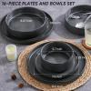 image:imageEfar 16Piece Black Plates and Bowls Sets  Stoneware Dinnerware Sets with Pasta Bowls for 4  Matte Black Kitchen Modern Dish Set Microwave amp Dishwasher SafeDeep Gray