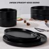 image:imageEfar 16Piece Black Plates and Bowls Sets  Stoneware Dinnerware Sets with Pasta Bowls for 4  Matte Black Kitchen Modern Dish Set Microwave amp Dishwasher SafeMatte Black