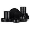 image:imageEfar 16Piece Black Plates and Bowls Sets  Stoneware Dinnerware Sets with Pasta Bowls for 4  Matte Black Kitchen Modern Dish Set Microwave amp Dishwasher SafeMatte Black