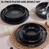 image:imageEfar 16Piece Black Plates and Bowls Sets  Stoneware Dinnerware Sets with Pasta Bowls for 4  Matte Black Kitchen Modern Dish Set Microwave amp Dishwasher SafeMatte Black