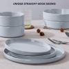 image:imageEfar 16Piece Black Plates and Bowls Sets  Stoneware Dinnerware Sets with Pasta Bowls for 4  Matte Black Kitchen Modern Dish Set Microwave amp Dishwasher SafeHaze Gray