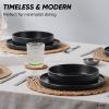 image:imageEfar 16Piece Black Plates and Bowls Sets  Stoneware Dinnerware Sets with Pasta Bowls for 4  Matte Black Kitchen Modern Dish Set Microwave amp Dishwasher SafeMatte Black