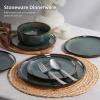 image:imageEfar Dinnerware Sets for 4 12Piece Stoneware Plates and Bowls Set Ceramic Dishes Reactive Glaze Dinning Ware Microwave amp Dishwasher Safe  Obsidian GreenObsidian Green