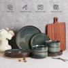 image:imageEfar Dinnerware Sets for 4 12Piece Stoneware Plates and Bowls Set Ceramic Dishes Reactive Glaze Dinning Ware Microwave amp Dishwasher Safe  Obsidian GreenObsidian Green