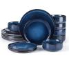 image:imageEfar Dinnerware Sets for 4 12Piece Stoneware Plates and Bowls Set Ceramic Dishes Reactive Glaze Dinning Ware Microwave amp Dishwasher Safe  Obsidian GreenDeep Sea Blue