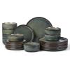 image:imageEfar Dinnerware Sets for 4 12Piece Stoneware Plates and Bowls Set Ceramic Dishes Reactive Glaze Dinning Ware Microwave amp Dishwasher Safe  Obsidian GreenObsidian Green