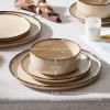 image:imageEfar Dinnerware Sets for 4 12Piece Stoneware Plates and Bowls Set Ceramic Dishes Reactive Glaze Dinning Ware Microwave amp Dishwasher Safe  Obsidian GreenSandy Beige