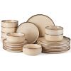 image:imageEfar Dinnerware Sets for 4 12Piece Stoneware Plates and Bowls Set Ceramic Dishes Reactive Glaze Dinning Ware Microwave amp Dishwasher Safe  Obsidian GreenSandy Beige