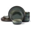 image:imageEfar Dinnerware Sets for 4 12Piece Stoneware Plates and Bowls Set Ceramic Dishes Reactive Glaze Dinning Ware Microwave amp Dishwasher Safe  Obsidian GreenObsidian Green