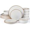 image:imageEfar Dinnerware Sets for 4 12Piece Stoneware Plates and Bowls Set Ceramic Dishes Reactive Glaze Dinning Ware Microwave amp Dishwasher Safe  Obsidian GreenSeashell White