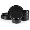 image:imageEfar Dinnerware Sets for 4 12Piece Stoneware Plates and Bowls Set Ceramic Dishes Reactive Glaze Dinning Ware Microwave amp Dishwasher Safe  Obsidian GreenMatte Black