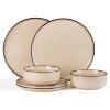 image:imageEfar Dinnerware Sets for 4 12Piece Stoneware Plates and Bowls Set Ceramic Dishes Reactive Glaze Dinning Ware Microwave amp Dishwasher Safe  Obsidian GreenSandy Beige