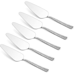 image:imageEfar 5Piece Pie Server Stainless Steel Cake Server Spatula Cutter for Pastry Cheese Pizza Serrated Edge with Oval Handle Mirror Polished amp Dishwasher Safe9 InchHammered Square Handles