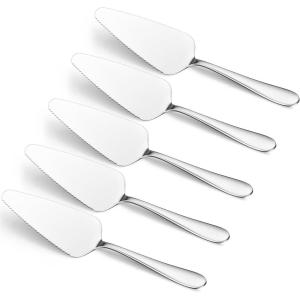 image:imageEfar 5Piece Pie Server Stainless Steel Cake Server Spatula Cutter for Pastry Cheese Pizza Serrated Edge with Oval Handle Mirror Polished amp Dishwasher Safe9 InchOval Shaped Handles